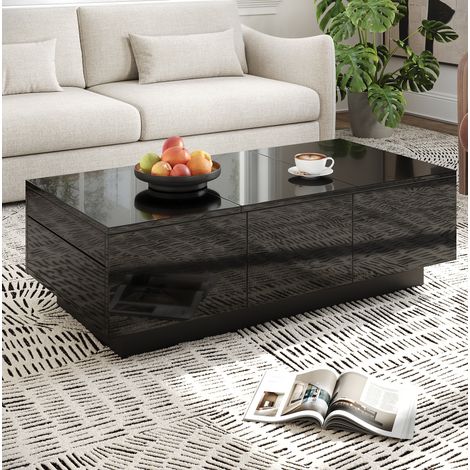 Table basse rectangulaire 100x31x50 cm avec 2 tiroirs et compartiments coulissants, noir (1/5)
