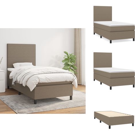 Sommier à lattes de lit avec matelas Taupe 80x200 cm Tissu - Lit Tapissier - Lit Double - Matelas Ressorts Ensachés - Literie - Chambre À Coucher (1/5)