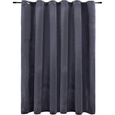 Rideaux occultants à anneaux métalliques, velours gris anthracite, 290 x 245 cm (1/5)