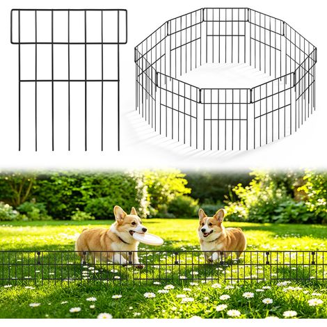 Clôture jardin métal 10 pcs 32,5x40 cm, bordure grillagée, barrière gazon massif animaux - Noir (1/5)