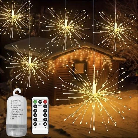 Feux d'artifice décoratifs 20 pièces 100 lumières, 8 modes IP67 étanche fil de cuivre guirlandes lumineuses, adapté pour la décoration intérieure et extérieure