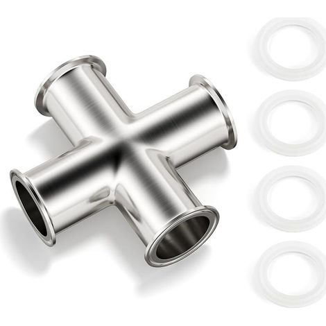 Abrazadera de manguera de 4 vías apta para tubos de 1-1/2" de diámetro exterior. Conexión sanitaria de acero inoxidable 304. Abrazadera Tri-clamp de 1,5". Brida de férula de 50,5 mm.