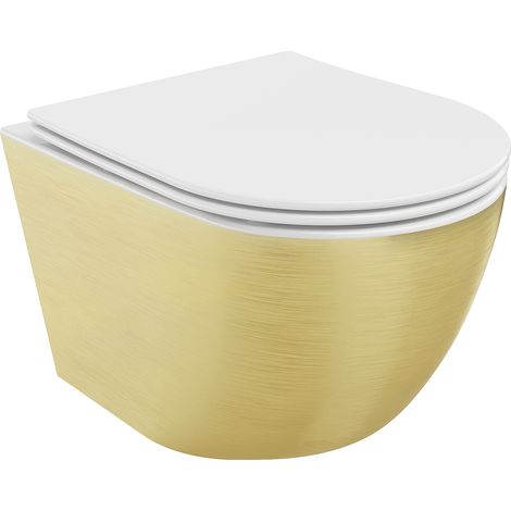 Mexen Lena cuvette WC sans bride avec siège slim et système de descente douce, en duroplast, blanc/or motif lignes - (linienmuster)