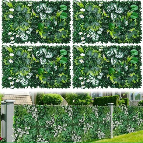Lot de 4 murs végétaux artificiels, haies artificielles, clôtures d'intimité avec protection UV, toile de fond en verdure artificielle, 60 cm x 40 cm (1/5)