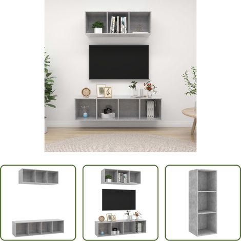 Wandhalterung - 2-tlg. TV-Schrank-Set Betongrau Holzwerkstoff (1/5)
