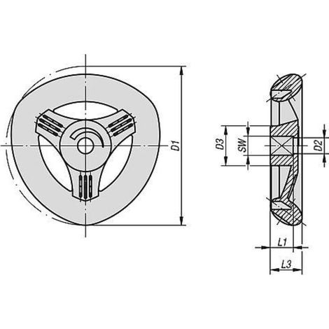 KIPP Deltarad Innenvierkant Gr.1 Thermoplast grün D1=50 SW=5 D2=5 ohne Griff (1/2)