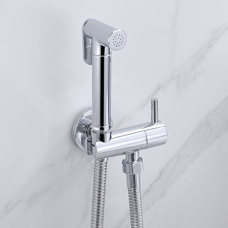 Kit Douchette WC , Douche WC avec Robinet d'Arret , Support, Douchette, Chromé, Argent (1/5)