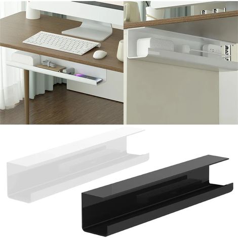 Juego de 2 bandejas autoadhesivas para gestión de cables de 40 cm, organizadores de cables de plástico, para oficina y hogar, flexibles, blanco + negro (1/5)