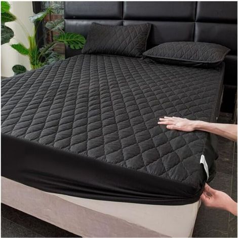 Extra-soft waterproof mattress protector with deep pockets, plain colour, geometric pattern, provides extra sleeping comfort for bedrooms and guest rooms, perfect for (1/4)