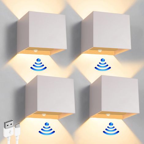 Lot de 4 appliques murales rechargeables avec détecteur de mouvement, magnétiques sans fil, angle de faisceau réglable, 2 modes d'éclairage, 4 000 mAh (1/5)