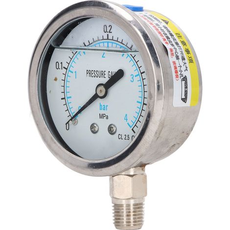 Manomètre à vide, boîtier radial antichoc en acier inoxydable, pour usage industriel et domestique, filetage NPT 1/4", 0 à 0,4 MPa (1/5)