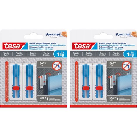 TESA Nagelhaken, selbstklebender Bilderaufhänger bis 1 kg, verstellbar, 2 Stück (2 Stück)