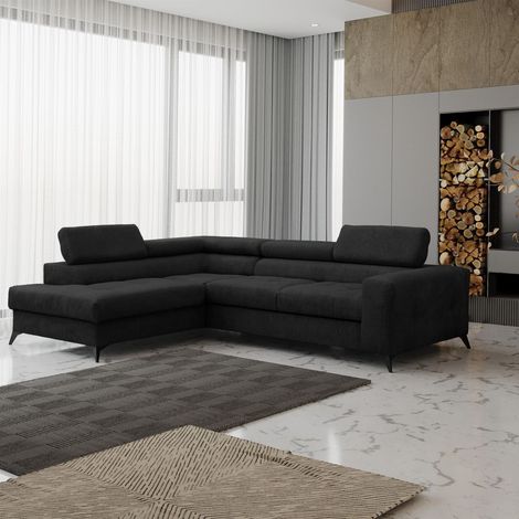 Ecksofa Schlafsofa AMADEO Stoff Anafi Schwarz Ottomane Links (1/2)