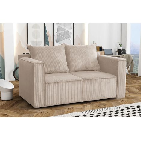 AX LIVING Hatay Schlafsofa 2 Sitzer Cord Sofa in Beige mit Bettkasten