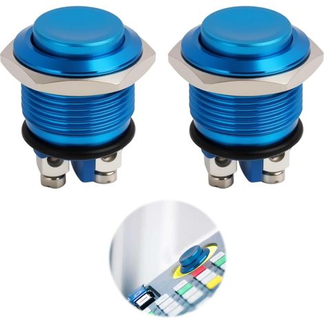 Pack de 2 Interrupteurs à Bouton-poussoir Momentané en Métal 16 mm 220V AC SPST 1NO, Commutateur de Voiture et Industriel, Étanchéité IP65 pour Applications Bricolage (1/5)