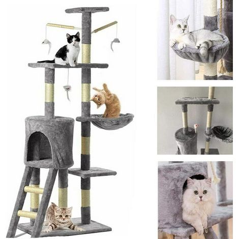 Cat Tree Cat Scratch Posts Multi-Level Stable Cat Climbing Tower Cat Activity Trees with Ladder, Indoor Pet Activity Furniture Play House for Kitty Kitten (1/5)