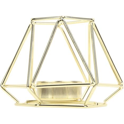 Petit bougeoir géométrique doré pour bougie chauffe-plat, idéal pour la décoration de bureau ou la maison. (1/5)