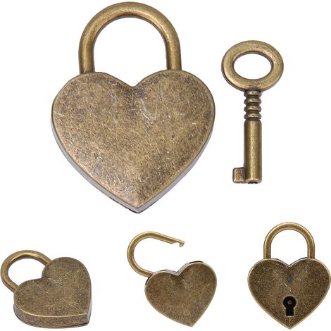2 Serrures Antiques à Cœur en Métal avec Clés, 30x39mm, Finition Bronze - Accessoires de Décoration Vintage et Loisirs Créatifs (1/4)