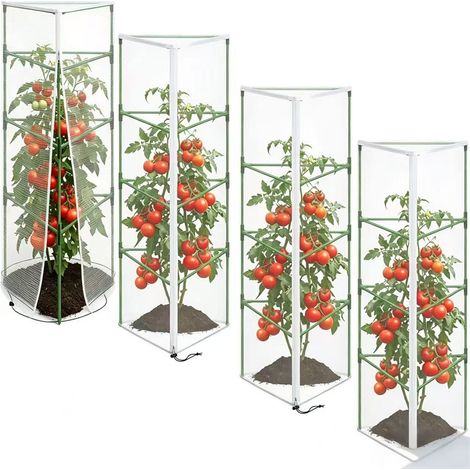 Cage de protection anti-insectes pour tomates en filet maille 66, housse à fermeture éclair, Composition : 4pcsforme triangulaire1505151, Couleur : transparent (1/5)