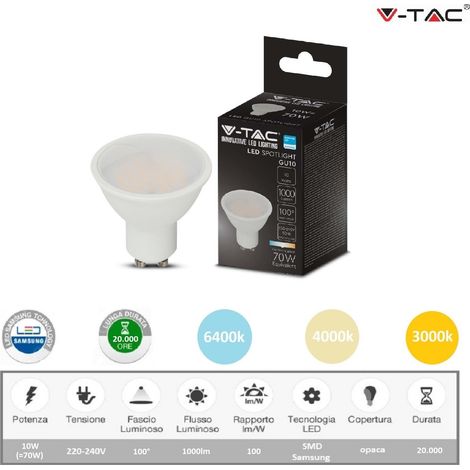 V-TAC Lampadina faretto led 10W attacco GU10 per portafaretto incasso luce bianca naturale calda Bianco freddo (1/4)