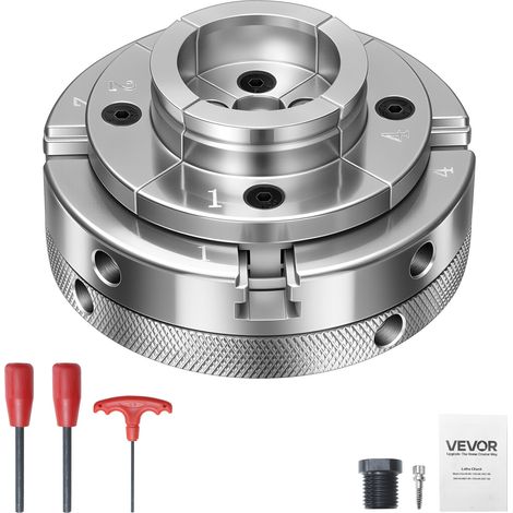 VEVOR 4 Zoll Drechselfutter 4 Backen Zentrierfutter mit 1 Zoll x 8 TPI Gewinde & Adapter, Vernickelte Oberfläche Spannbacken Hochfester Stahl, Spreizen und Klemmen für die Holzbearbeitung (1/5)