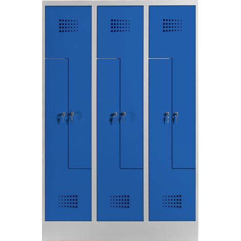 STIER Z-Garderobenspind Premium mit Sockel 6 Abteile Zylinderschloss lichtgrau/enzianblau (1/2)