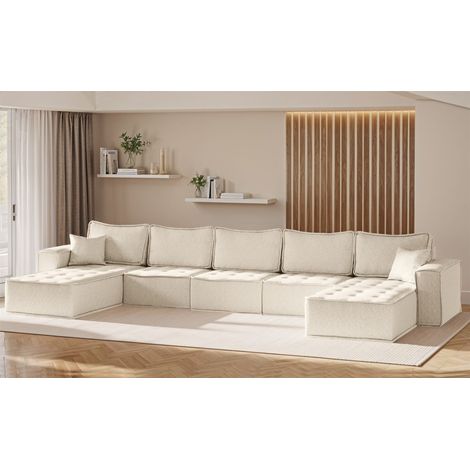 Wohnlandschaft Sofa U-Form Modulsofa-Set 5-teilig SANDE Stoff Alpine Beige (1/5)