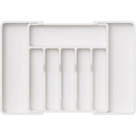 Tiroir à couverts extensible, plateau à ustensiles de cuisine, sans BPA, rangement réglable en plastique pour cuillères, fourchettes et couteaux, grand format, blanc (1/5)