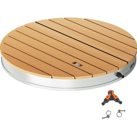 Doccia da Giardino Portatile Ø70,5x7,5 cm Getti d'Acqua Regolabili fino a 4 m in Polistirene Effetto Legno (1/5)