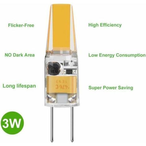 G4 LED Ampoule 3W DC/AC 12V Equivalent 30W Ampoule à Halogène Blanc Chaud 3000K - 10 packs (1/3)