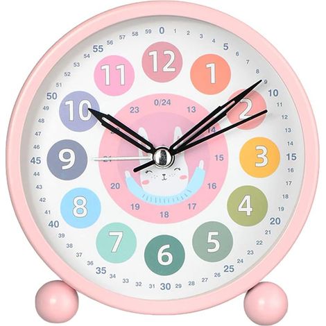 Réveil éducatif pour la petite enfance - joli réveil de bureau (motif lapin rose) (1/5)