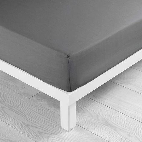 douceur d'int��rieur, Drap Housse (140 x 200 cm), Coton, Gris fonc��