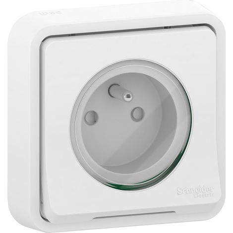 Schneider Electric – Prise de courant complète Mureva Styl 2P+T blanc – Indice de protection IP76 – Montage sans vis – Visible dans le noir (1/4)