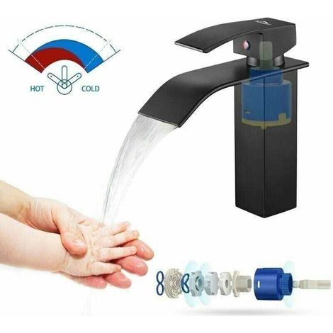 Mitigeur De Lavabo Cascade Noir Moderne, XU, Compatible Lavabos Encastrés - KZQ (1/4)