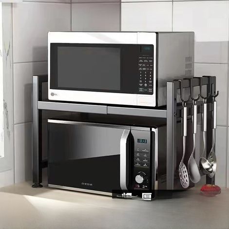 Estante de cocina retráctil para horno microondas, estante de encimera de doble capa (blanco)