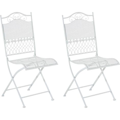 Lot de 2 chaises de jardin pliable balcon terrasse design rustique en métal blanc 100002838
