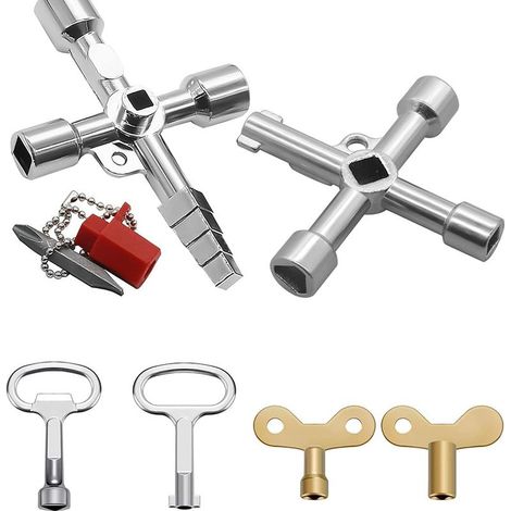 Laoa – Clé multifonction 4 voies – Lot de 6 pièces – Acier inoxydable – Résistante aux chocs et à la corrosion – pour compteurs d'eau et gaz (1/4)