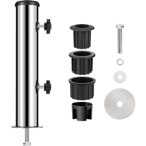 Pied parasol acier inox Ø58mm + 3 adaptateurs PVC (32/38/48mm) (1/5)