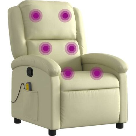 Fauteuil de massage inclinable en cuir véritable beige (1/5)