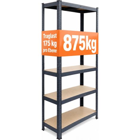 Relaxdays Schwerlastregal, HBT: 150x75x30 cm, Traglast 875 kg, 5 MDF-Ebenen, Lagerregal Keller, zum Stecken, anthrazit