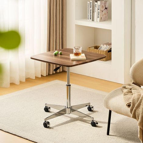 Mobile Side Table, Height Adjustable Sofa Side End Table with 4 Wheels for Bedroom Living Room Office Balcony Wood (1/5)