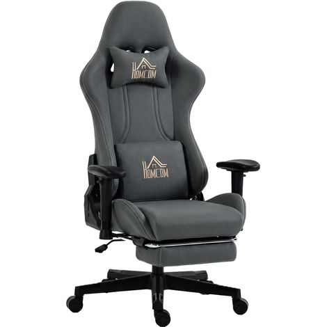 Chaise gaming ergonomique, fauteuil gamer avec accoudoirs 3D, dossier inclinable, hauteur réglable, 72x76x132cm, gris, salle à manger, repas conviviaux (1/5)