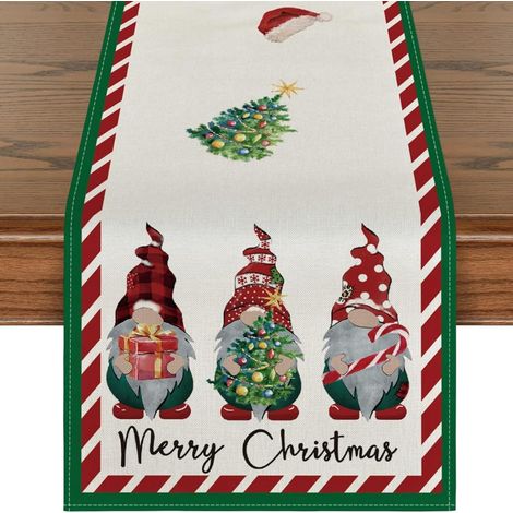 Weihnachtstischläufer 140 x 40 cm, Wichtel, Weihnachtsbaum, Winterdekoration für Küche und Esszimmer, drinnen und draußen