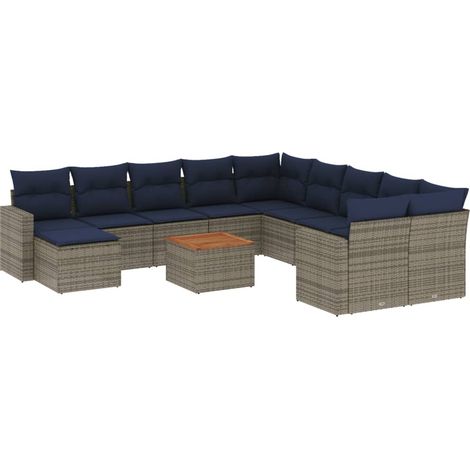 Conjunto de sofá de jardín de 14 piezas con cojines, poliratán gris vidaXL (1/5)