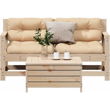 3-tlg. Garten-Lounge-Set mit Kissen Massivholz Kiefer