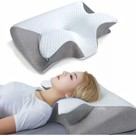 Oreiller cervical viscoélastique — Oreiller orthopédique ergonomique 2 en 1 pour soulager les douleurs cervicales — Oreiller de soutien profilé — Lot de 1 — Gris clair (Offre spéciale)-AquaForge (1/5)