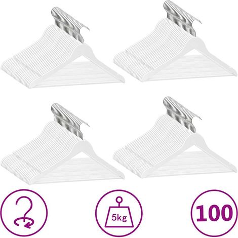 Juego perchas ropa 100 uds antideslizantes madera dura blanco vidaXL