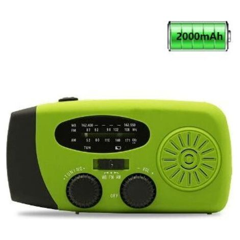 Radio météo solaire d'urgence, kit anti-sismique, manivelle, auto-alimentée, AM/FM/WB, radio de survie à manivelle, lampe torche LED, batterie externe 2000 mAh pour iPhone et smartphones (vert) (1/5)