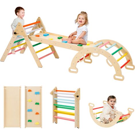 Triangolo da arrampicata per bambini 7 in 1 con scivolo, rampa bifacciale, scale, attrezzatura da gioco Montessori, parco giochi per bambini da 1 anno in su, colorato (1/5)