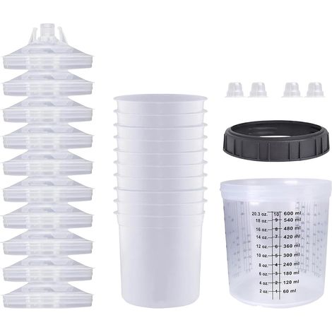 Vaso mezclador de pintura - Vaso transparente para pintura de coche - Pistola pulverizadora de aire - Vasos desechables, Pistolas pulverizadoras de pintura desechables, Vasos mezcladores